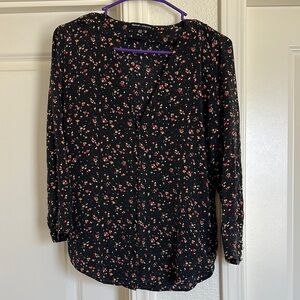 Madewell Black and Pink Relaxed Blouse with Buttoned‎ Style